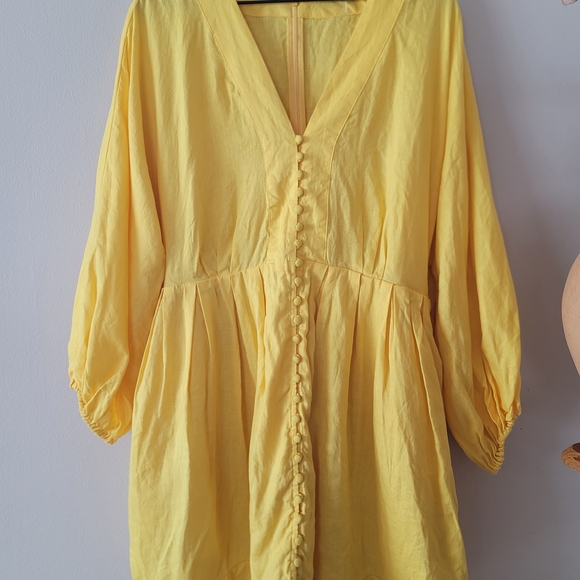 Banana Republic Sunny Yellow 100% Linen Dress Sz L Cotton Lining - Picture 4 of 11